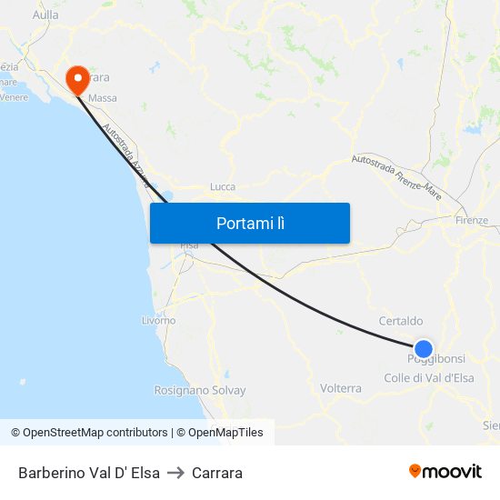 Barberino Val D' Elsa to Carrara map