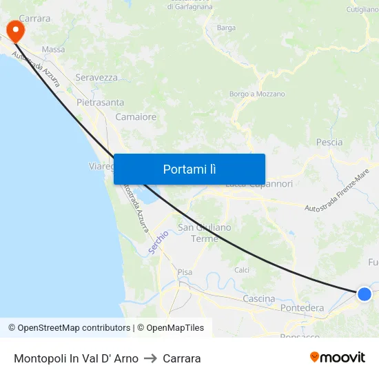Montopoli In Val D' Arno to Carrara map