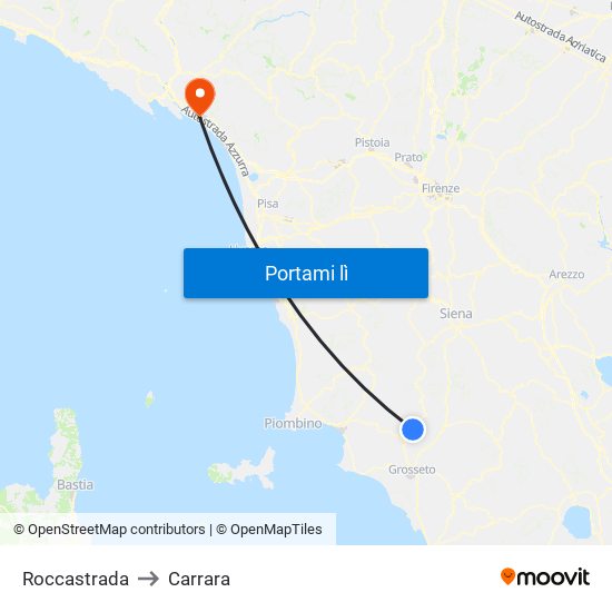 Roccastrada to Carrara map