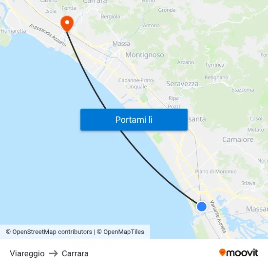 Viareggio to Carrara map