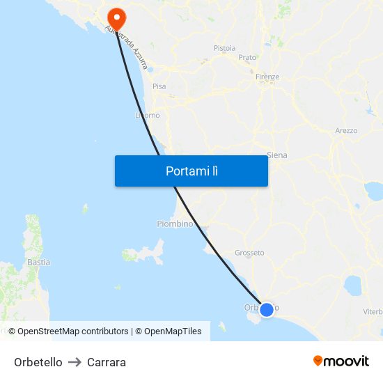 Orbetello to Carrara map