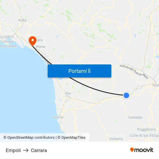 Empoli to Carrara map