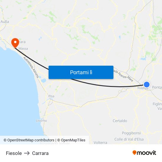 Fiesole to Carrara map