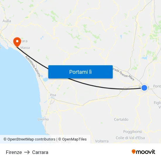 Firenze to Carrara map