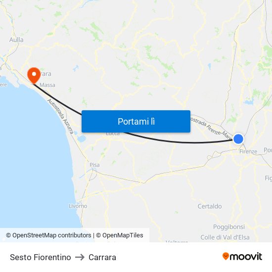 Sesto Fiorentino to Carrara map