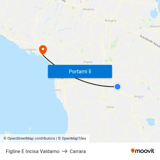 Figline E Incisa Valdarno to Carrara map