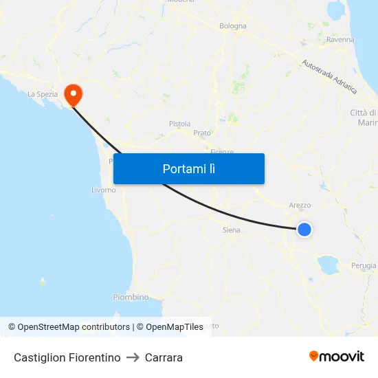 Castiglion Fiorentino to Carrara map