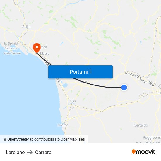 Larciano to Carrara map