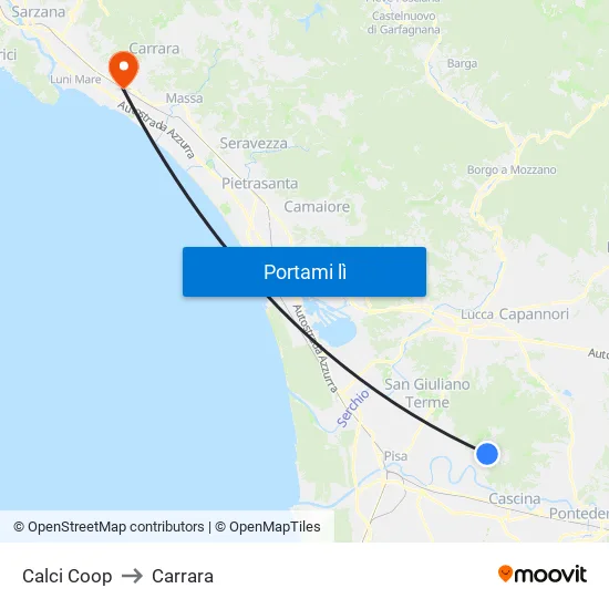 Calci Coop to Carrara map