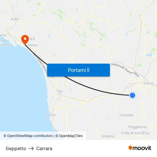 Geppetto to Carrara map