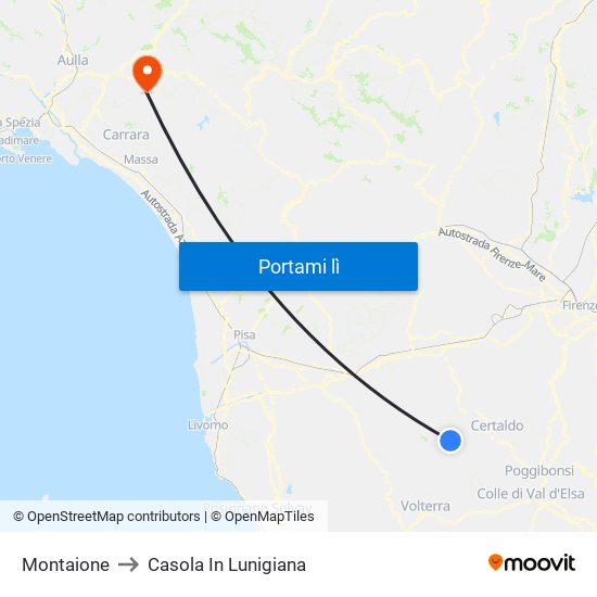 Montaione to Casola In Lunigiana map