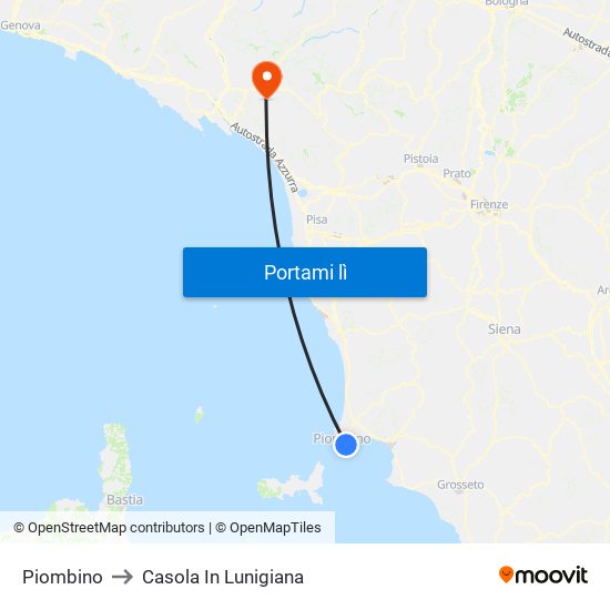 Piombino to Casola In Lunigiana map