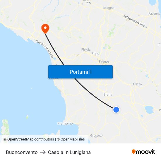 Buonconvento to Casola In Lunigiana map