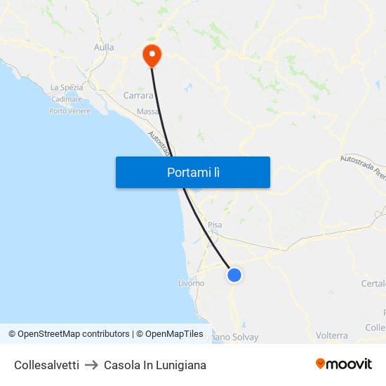 Collesalvetti to Casola In Lunigiana map