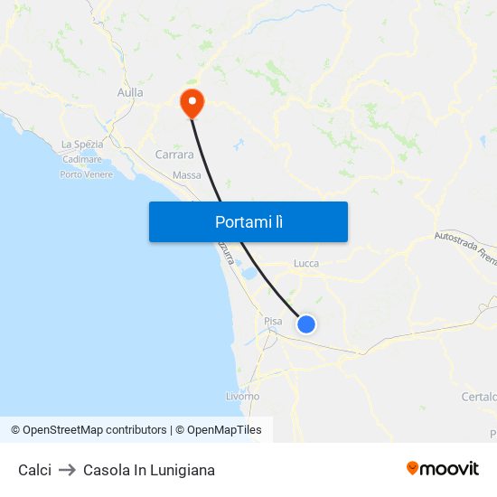 Calci to Casola In Lunigiana map