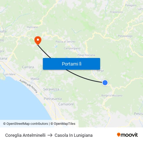 Coreglia Antelminelli to Casola In Lunigiana map