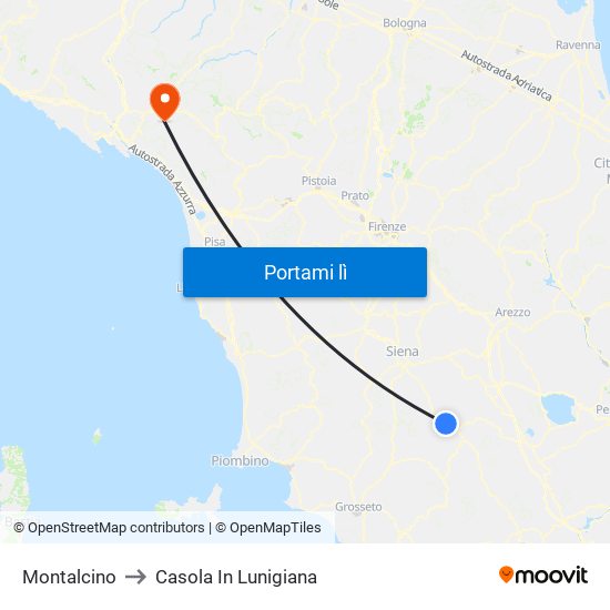 Montalcino to Casola In Lunigiana map