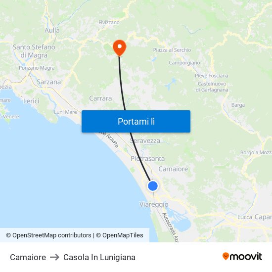 Camaiore to Casola In Lunigiana map