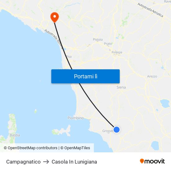 Campagnatico to Casola In Lunigiana map