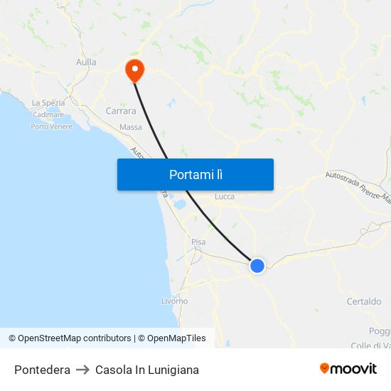 Pontedera to Casola In Lunigiana map