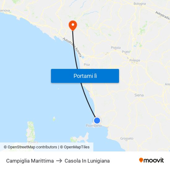 Campiglia Marittima to Casola In Lunigiana map