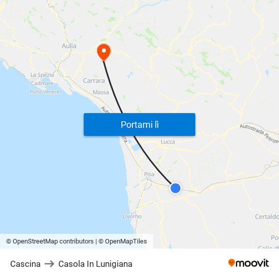 Cascina to Casola In Lunigiana map