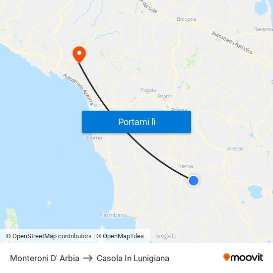 Monteroni D' Arbia to Casola In Lunigiana map