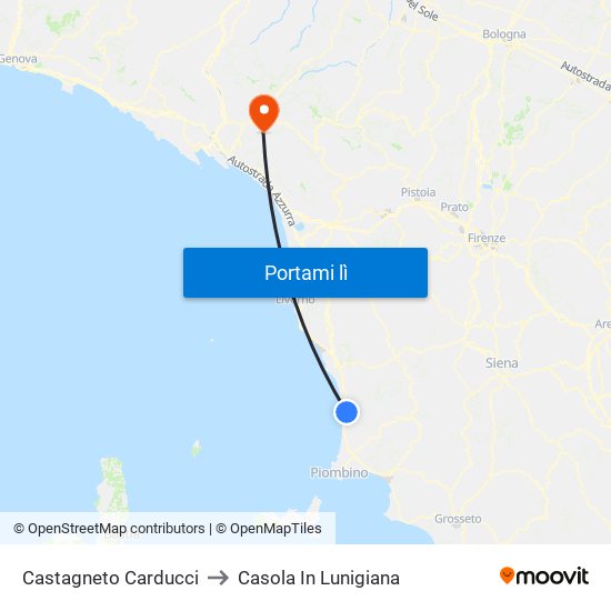 Castagneto Carducci to Casola In Lunigiana map