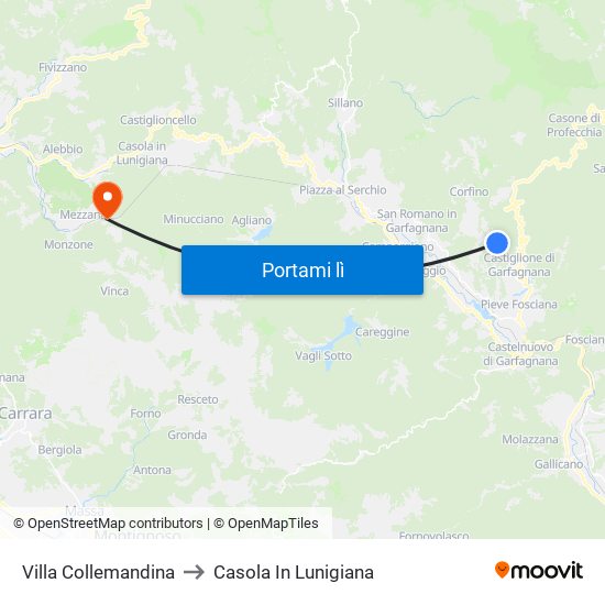 Villa Collemandina to Casola In Lunigiana map