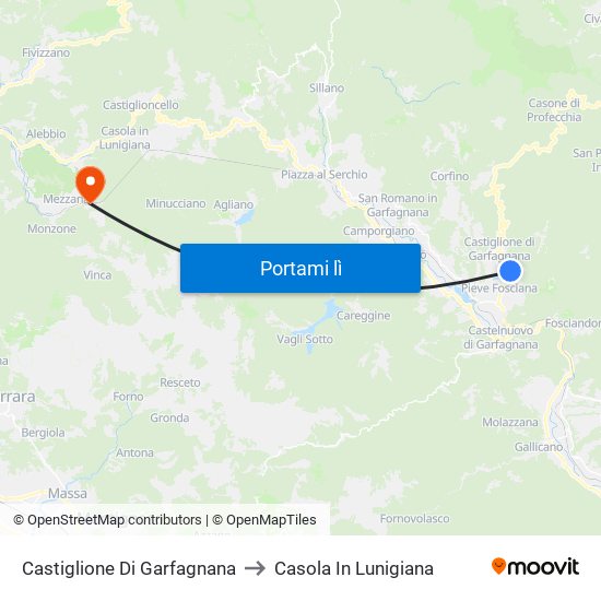 Castiglione Di Garfagnana to Casola In Lunigiana map