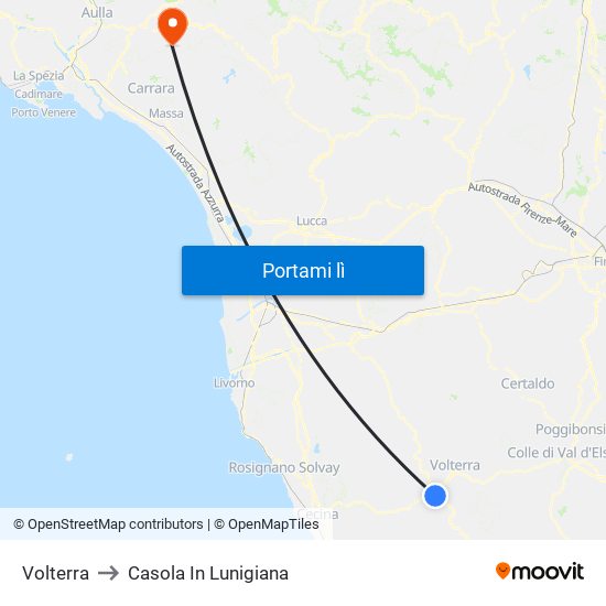 Volterra to Casola In Lunigiana map