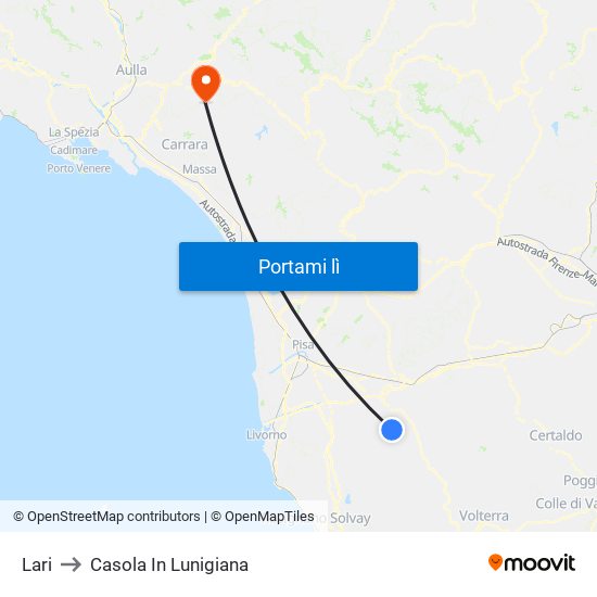 Lari to Casola In Lunigiana map