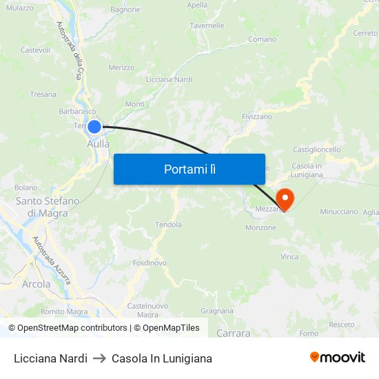 Licciana Nardi to Casola In Lunigiana map