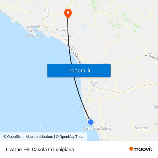 Livorno to Casola In Lunigiana map