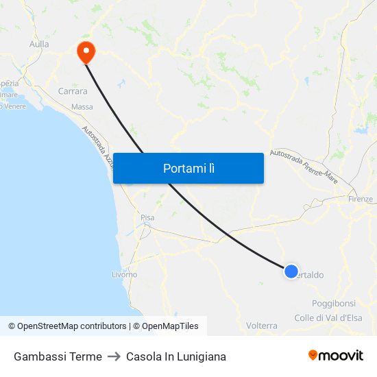 Gambassi Terme to Casola In Lunigiana map