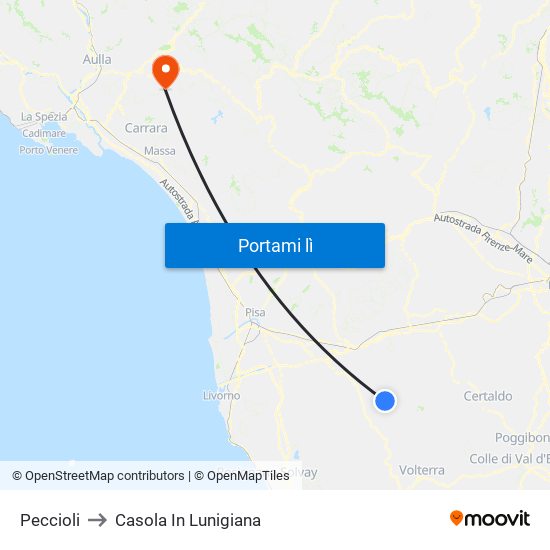 Peccioli to Casola In Lunigiana map