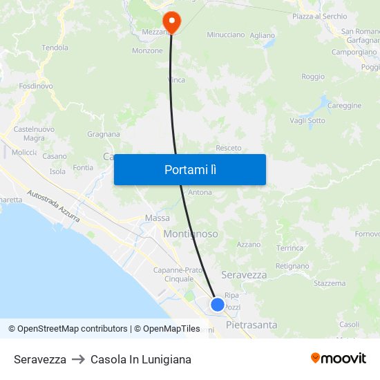 Seravezza to Casola In Lunigiana map