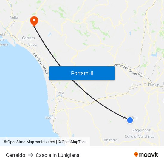 Certaldo to Casola In Lunigiana map