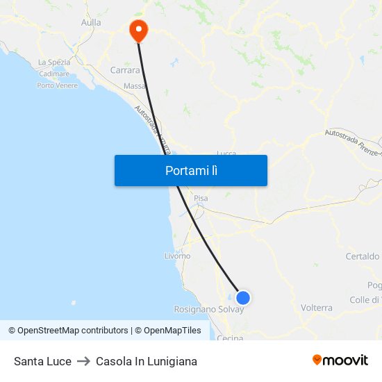 Santa Luce to Casola In Lunigiana map