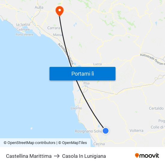 Castellina Marittima to Casola In Lunigiana map