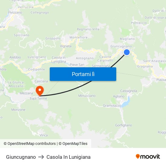 Giuncugnano to Casola In Lunigiana map