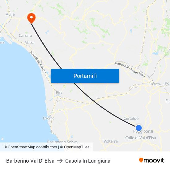 Barberino Val D' Elsa to Casola In Lunigiana map