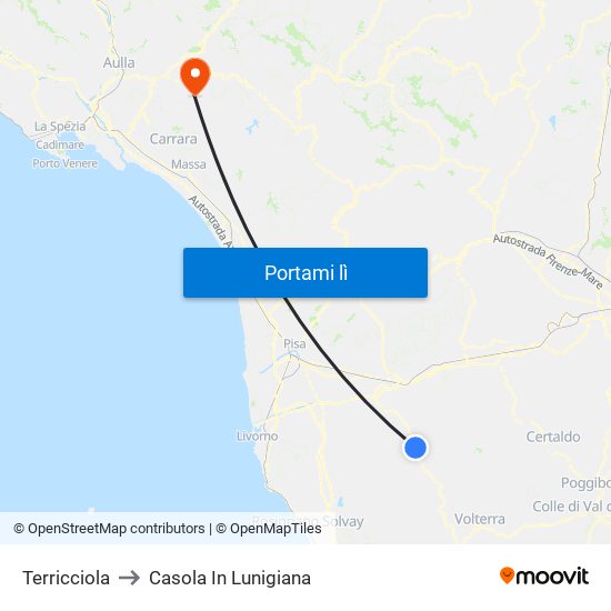 Terricciola to Casola In Lunigiana map