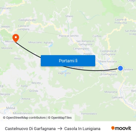 Castelnuovo Di Garfagnana to Casola In Lunigiana map