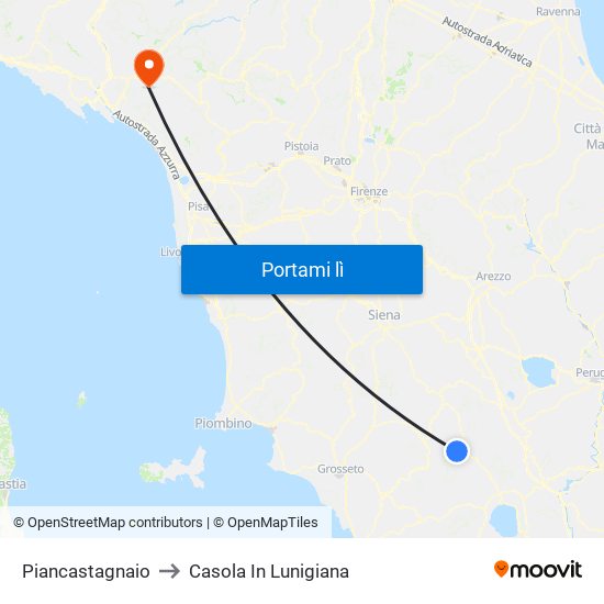 Piancastagnaio to Casola In Lunigiana map