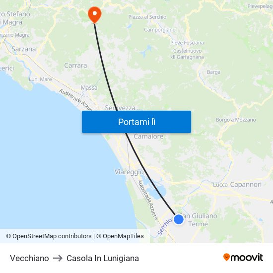 Vecchiano to Casola In Lunigiana map