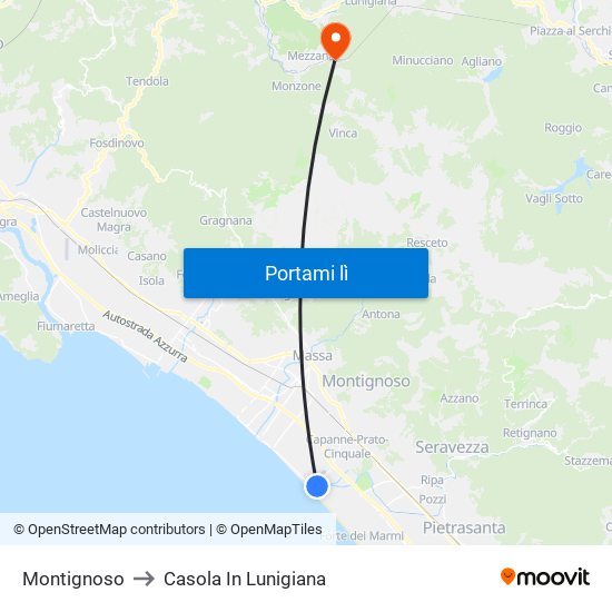 Montignoso to Casola In Lunigiana map