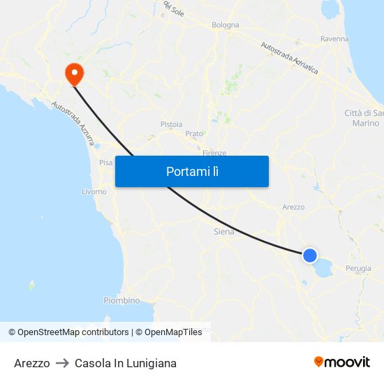 Arezzo to Casola In Lunigiana map