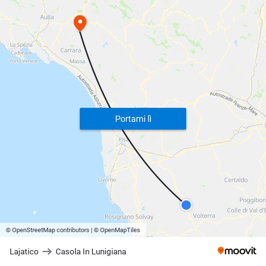 Lajatico to Casola In Lunigiana map