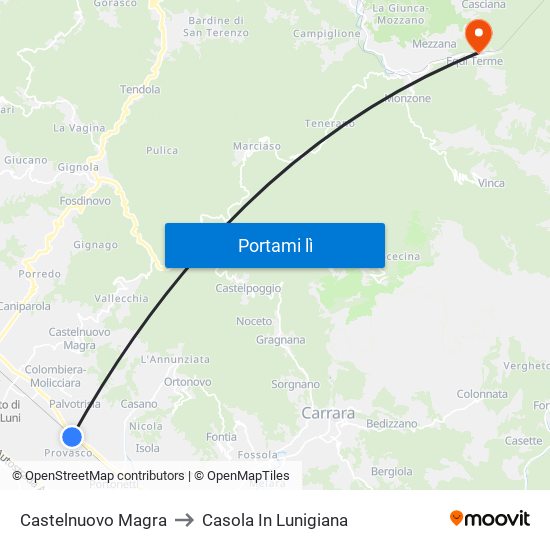 Castelnuovo Magra to Casola In Lunigiana map